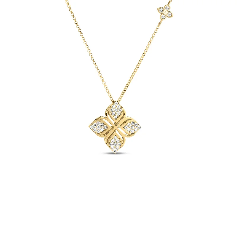 Geometric necklaces for women -Roberto Coin 18K Yellow Gold Arabesque Diamond Flower Necklace