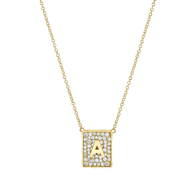 Birthstone necklaces for women -Square Diamond Initial Necklace