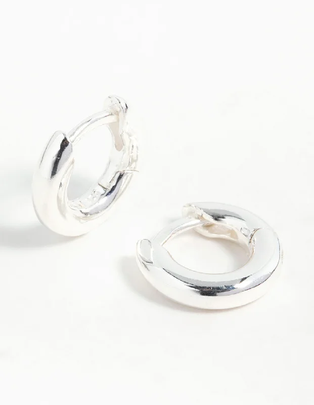 Designer drop earrings for women -Sterling Silver Mini Chubby Huggie Earrings