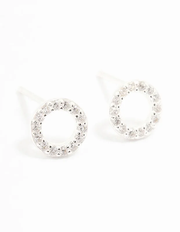 Drop earrings for women -Sterling Silver Cubic Zirconia Circle Stud Earrings