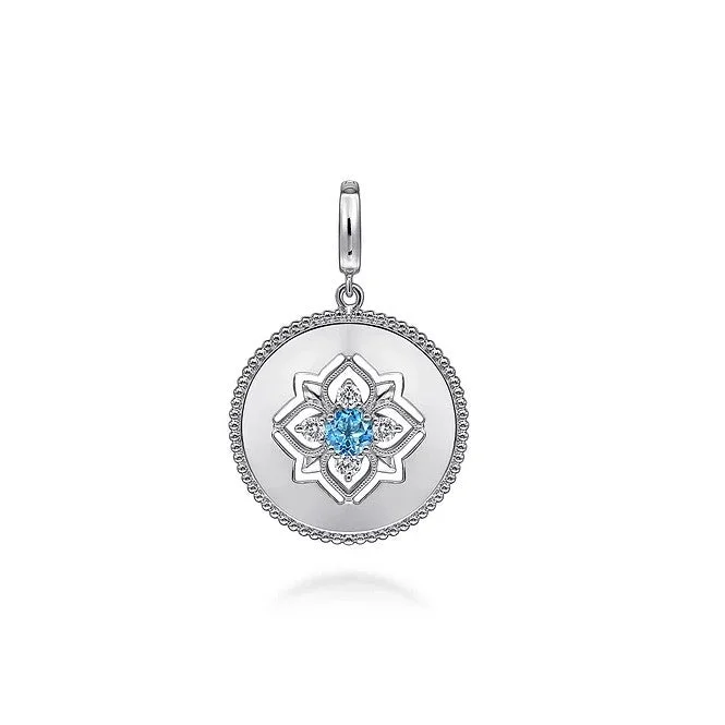 Bohemian necklaces for women -Gabriel Sterling Silver Blue Topaz and White Sapphire Bujukan Medallion Pendant