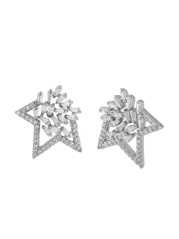 Rose gold earrings for women -Baguette Starburst Earrings