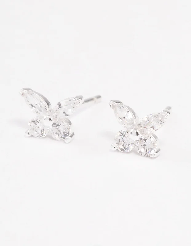 Large hoop earrings for women -Sterling Silver Cubic Zirconia Butterfly Stud Earrings