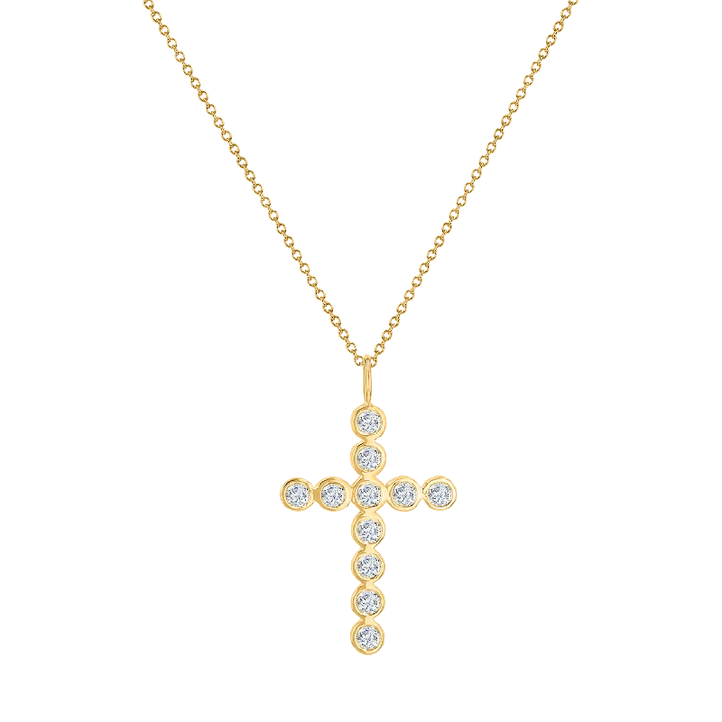 Gemstone drop necklaces for women -Grand Diamond Bezel Cross Necklace