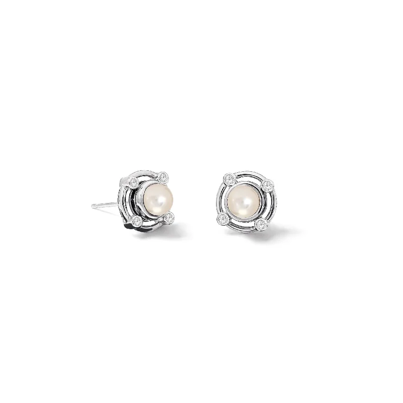 Dainty stud earrings for women -Compass Earring Halos White Gold - Diamond