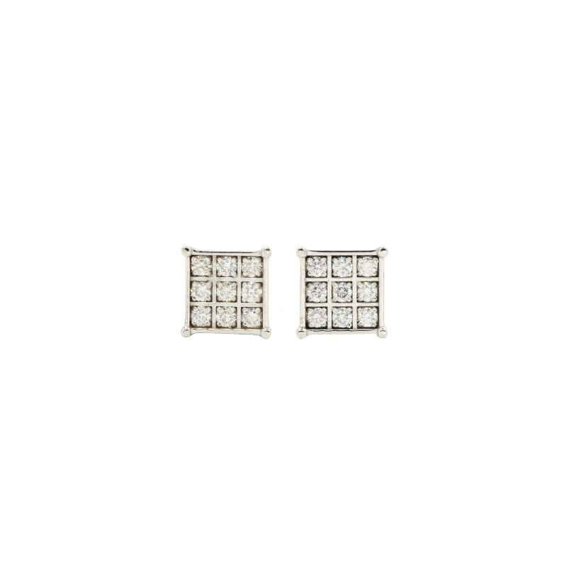 Matching diamond earrings for women -Diamond Channel Set Square Earrings Pair