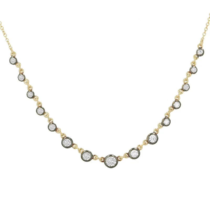 Wedding necklaces for women -Rachel Reid Graduated Diamond Black Rhodium Bezel Necklace