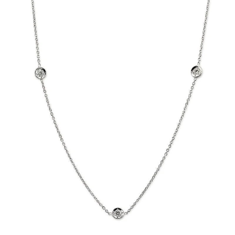 Luxury diamond necklaces for women -Roberto Coin 18K White Gold 3 Diamond Station 18" Diamonds by The Inch Necklace