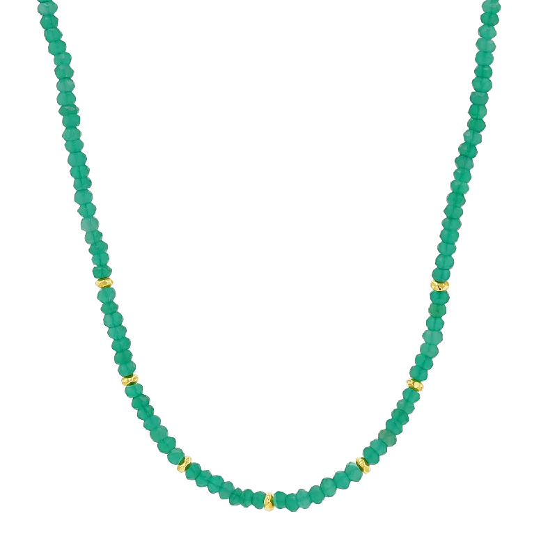 Gold chain necklaces for women -Green Onyx Gold Bead Necklace