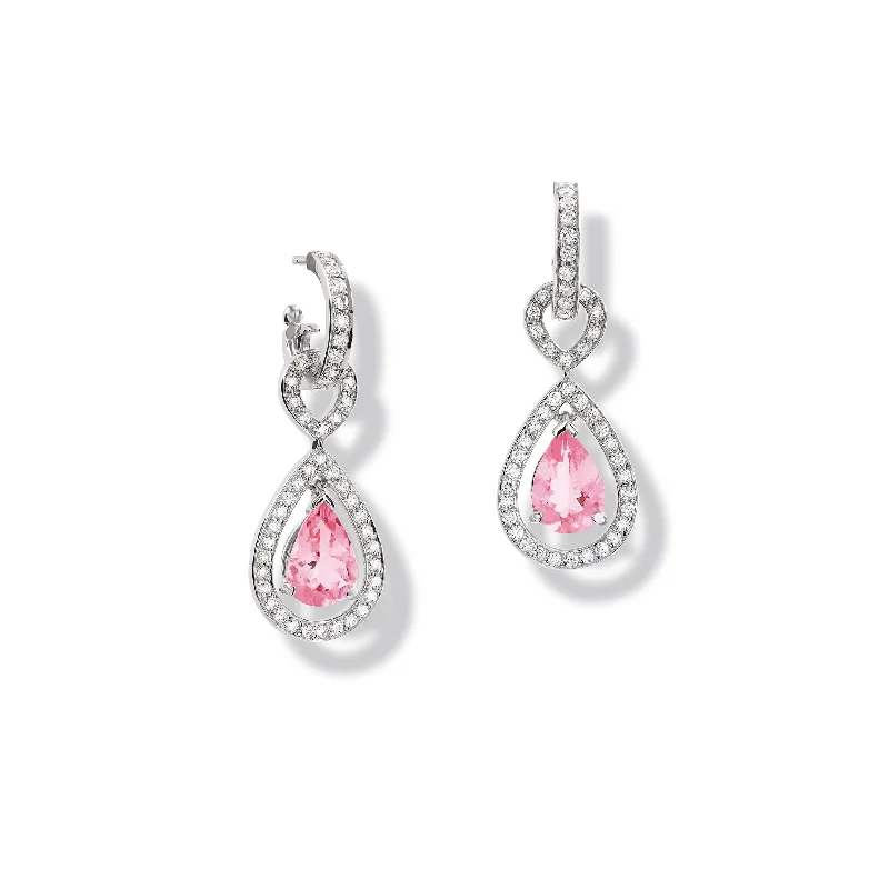 Personalized gold earrings for women -Octavia Margarita Earring Drops 18ct White Gold - Pink Sapphire & Diamond