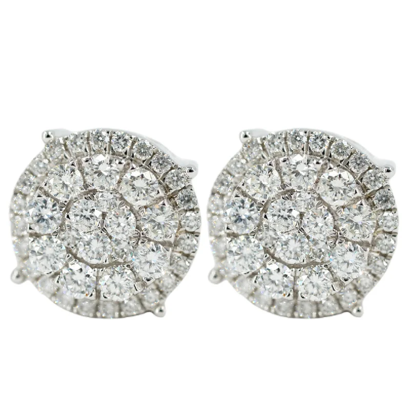 Bridal earrings for women -1.00CTW DIAMOND ROUND CLUSTER EARRINGS WITH HALO