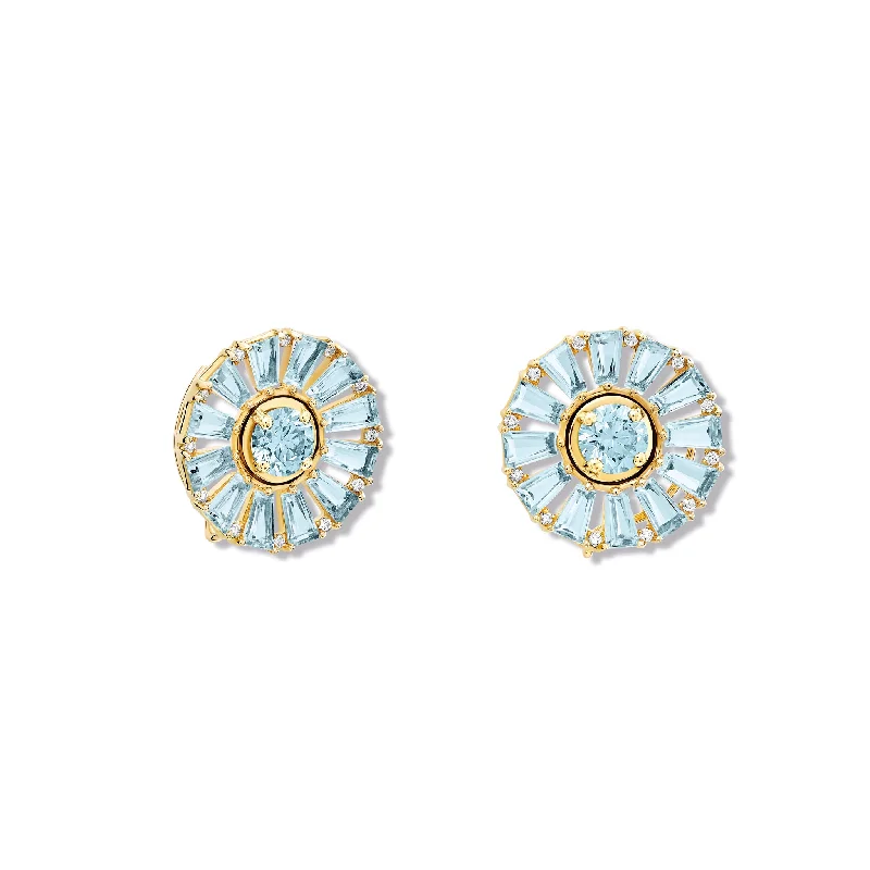 Luxury hoop earrings for women -Roi Soleil Earring Halos Yellow Gold - Blue Topaz & Diamond