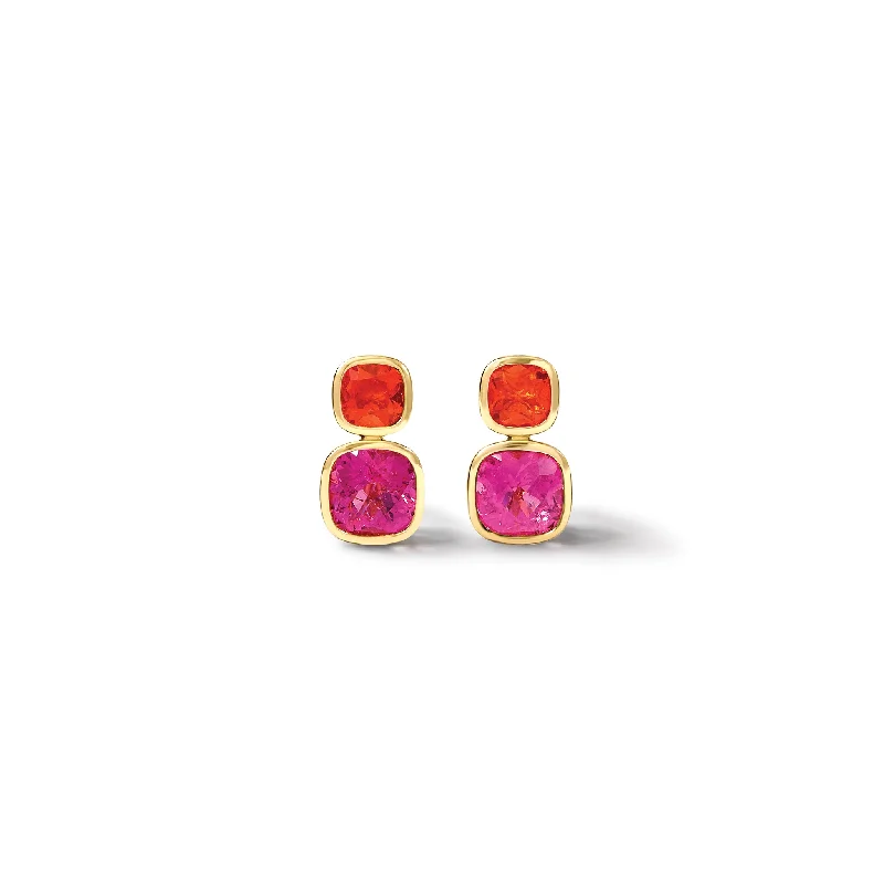 Elegant stud earrings for women -Qin & Han Earrings 18ct Yellow Gold - Pink Tourmaline & Fire Opal