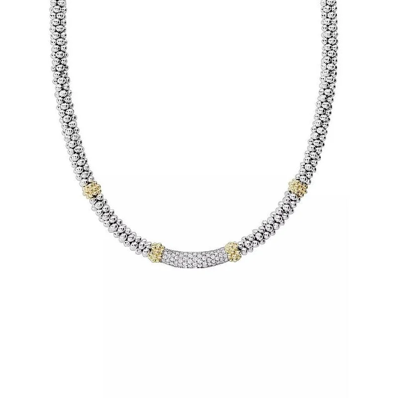 Colorful pendant necklaces for women -Lagos 18K and Sterling Silver 16" Caviar Lux Diamond Station Necklace