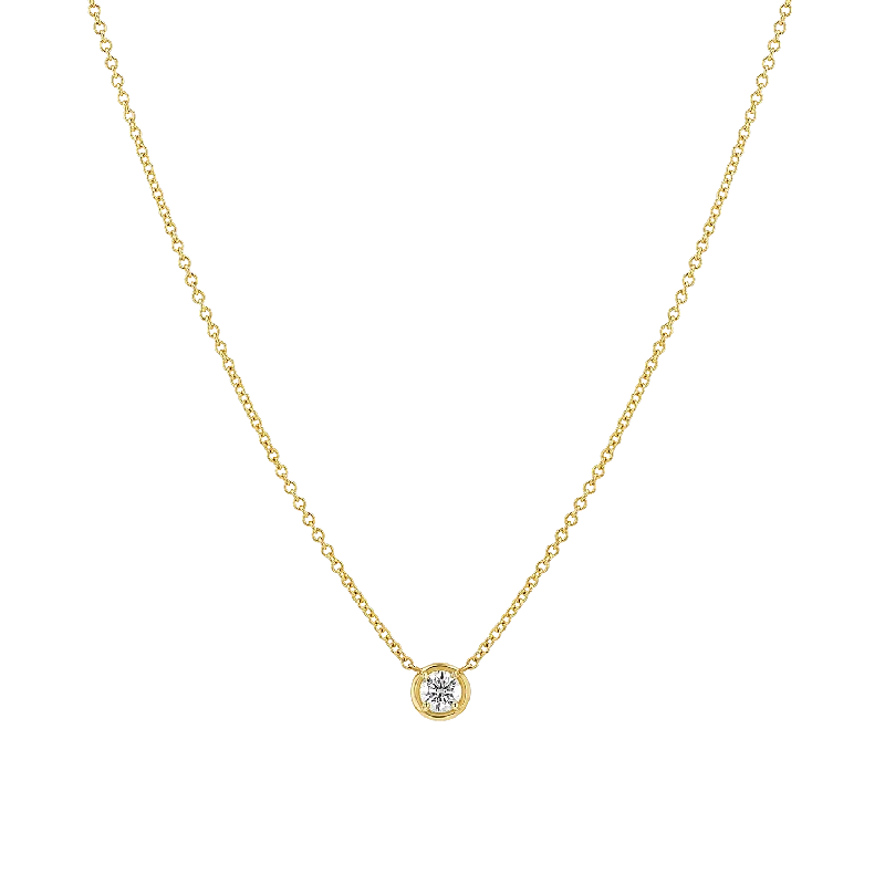 Zodiac necklaces for women -Round Diamond Solitaire Necklace