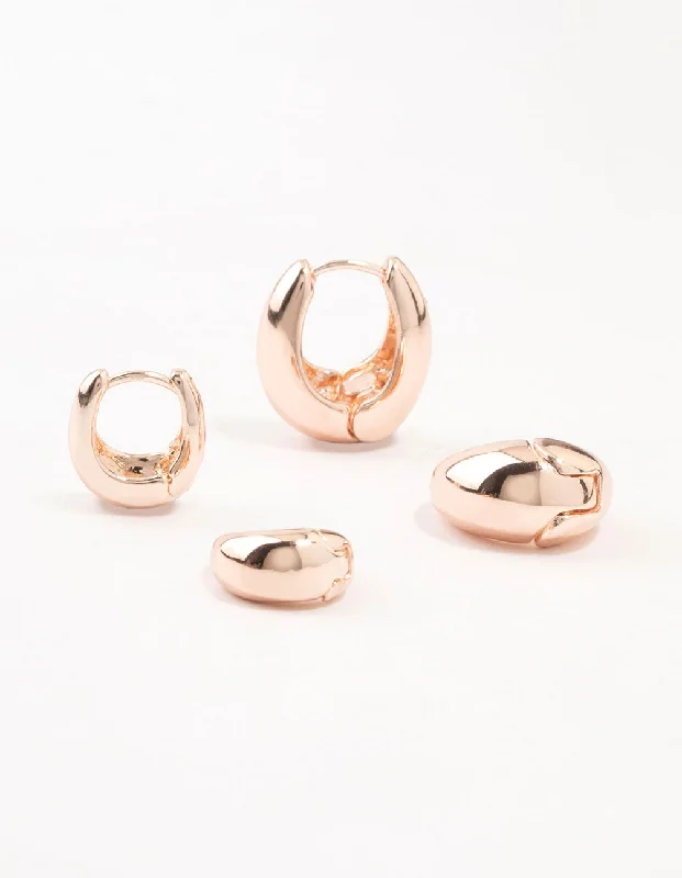 Trendy drop earrings for women -Rose Gold Plated Small & Medium Oval Huggie Earrings Pack