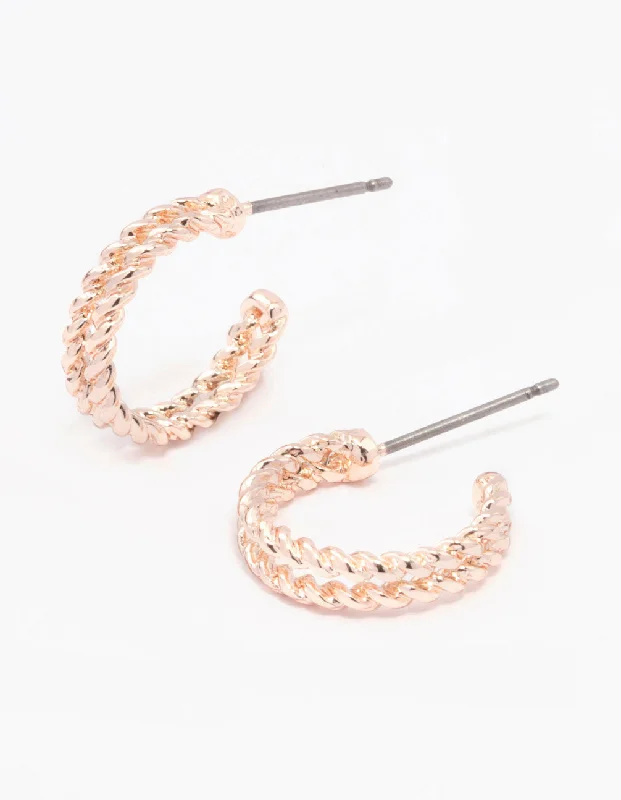 Artistic earrings for women -Rose Gold Double Twisted Huggie Earrings