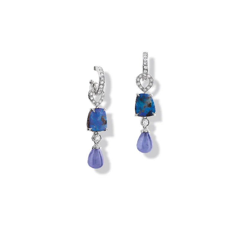 Elegant earrings for women -Octavia Earring Drops 18ct White Gold - Blue Opal, Tanzanite & Diamond