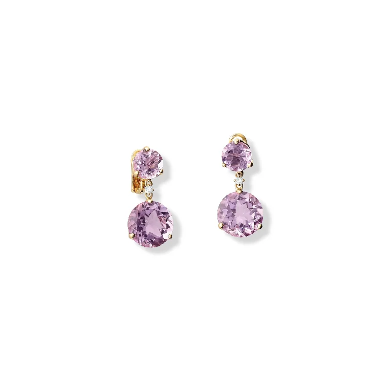 Elegant stud earrings for women -Rivière Double Earrings Yellow Gold - Amethyst & Diamond