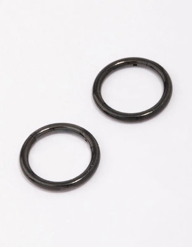 Elegant gemstone earrings for women -Black Surgical Steel Sleeper Earrings 8mm