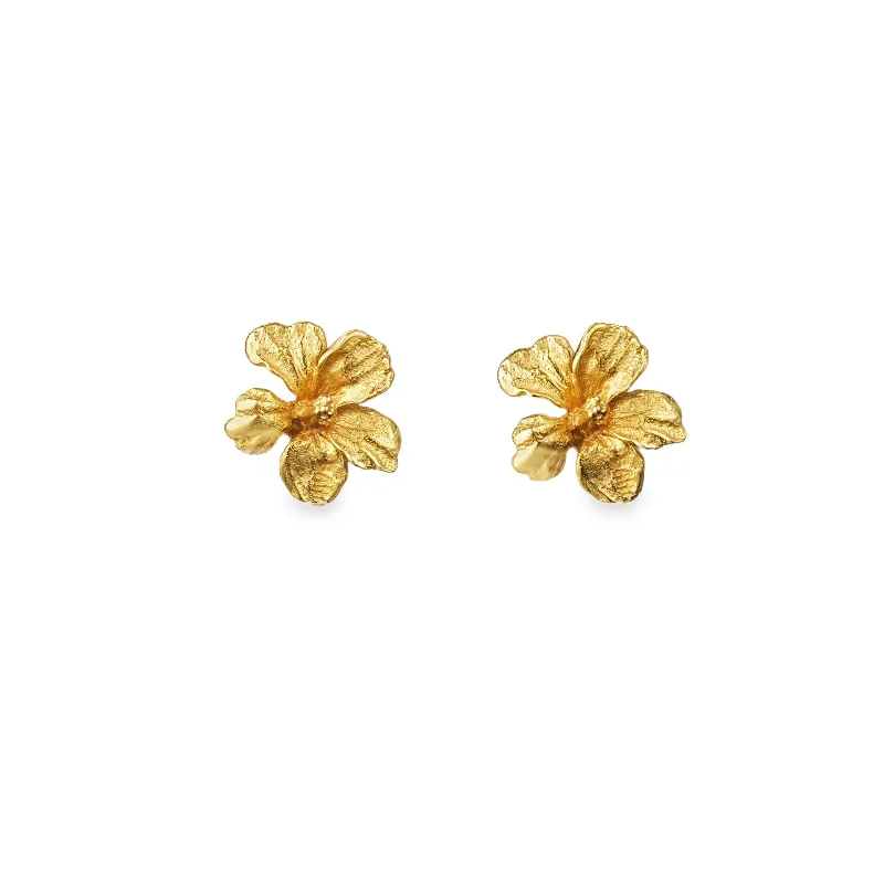 Luxury gold earrings for women -Gold Hibiscus Sweet Nectar Stud Earrings