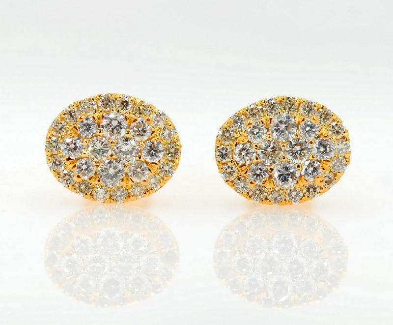 Luxury diamond earrings for women -JDTK-CL2042- 14K 0.60CTW DIAMOND OVAL SHAPED CLUSTER EARRING