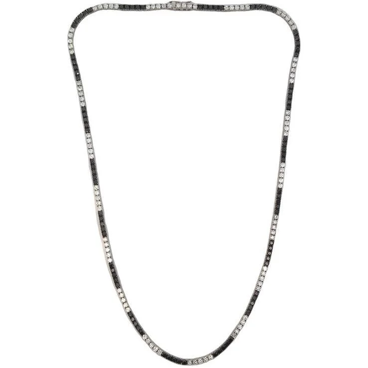 Silver heart necklaces for women -14K White Gold Black & White Diamond Riviera