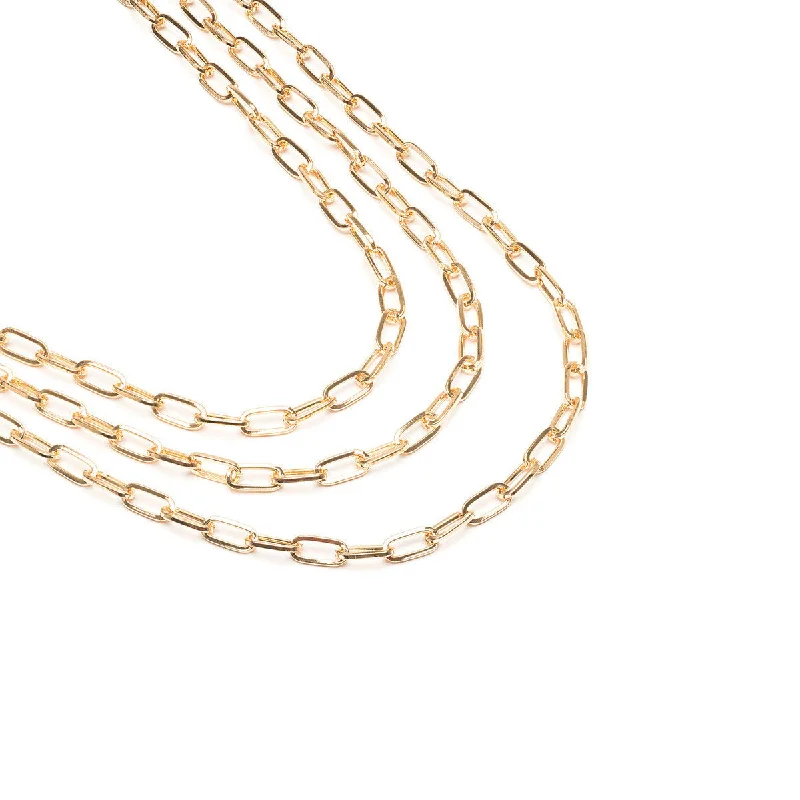 Heart pendant gold necklaces for women -Triple Layered Paper Clip Chain Necklace