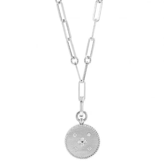 Long gold necklaces for women -Roberto Coin 18K White Gold Venetian Princess Medallion Necklace