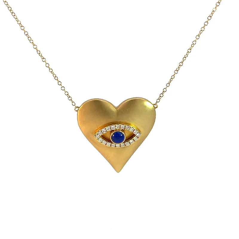 Silver necklaces with diamonds for women -Doves Evil Eye Diamond and Lapis Heart Necklace