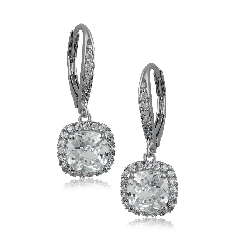 Gemstone stud earrings for women -Cushion CZ Drop Earrings