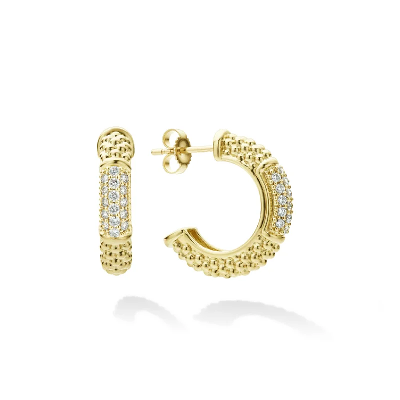 Personalized gold earrings for women -Caviar Gold 18K Gold Caviar Diamond Hoop Earrings