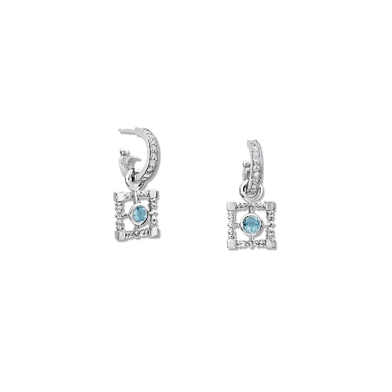 Diamond earrings for women -Mashrabiya Trellis Square Earring Drops Silver - Blue Topaz