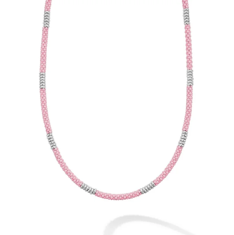 Heart pendant gold necklaces for women -Lagos Pink Caviar 16"  Sterling Silver Station Necklace