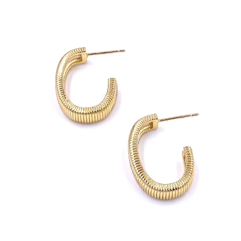 Fashionable dangle earrings for women -Ashley Gold Stainless Steel Ribbed Half Oval Hoop Earrings