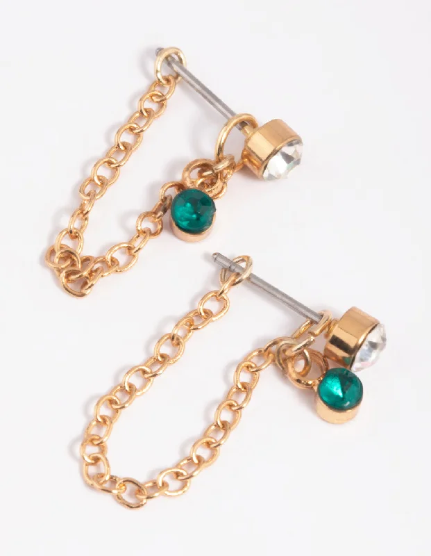 Long earrings for women -Gold Diamante Chain Jacket Earrings