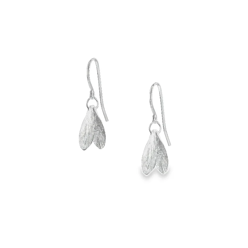 Heart-shaped earrings for women -Silver Mini Double Leaf Earrings