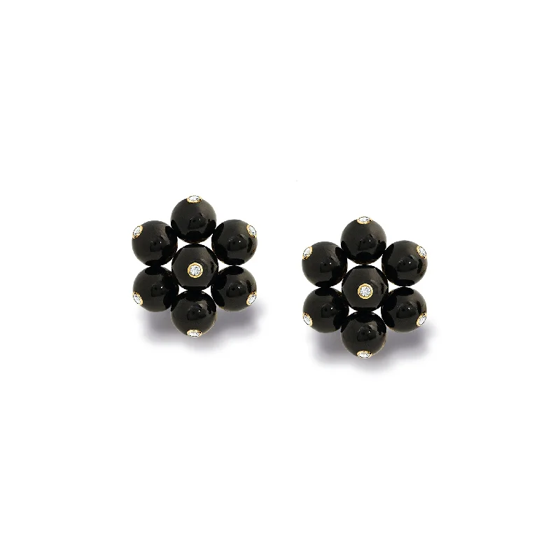 Classic gold earrings for women -Cavolfiore Earrings 18ct Yellow Gold - Black Onyx & Diamond