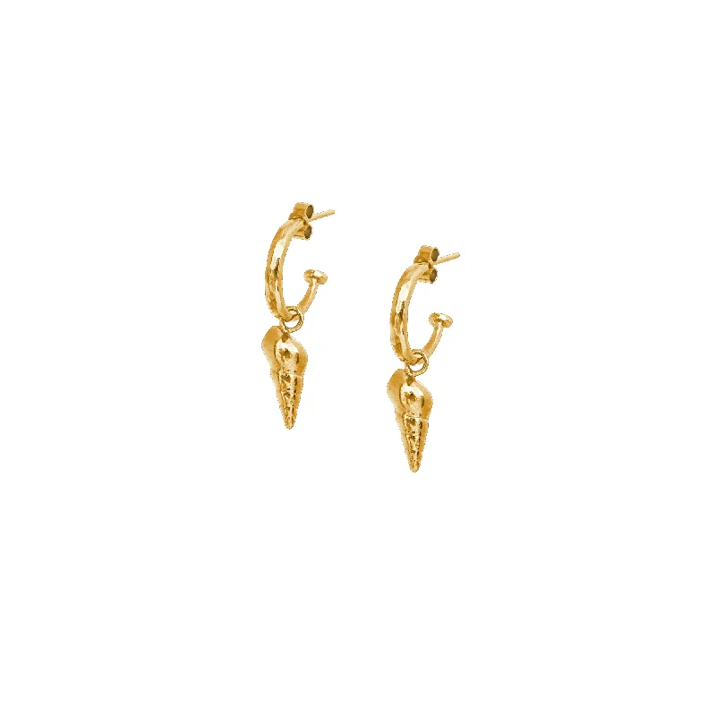 Gold and diamond earrings for women -Gold Mini Spiral Shell Hammered Hoop Earrings - Small