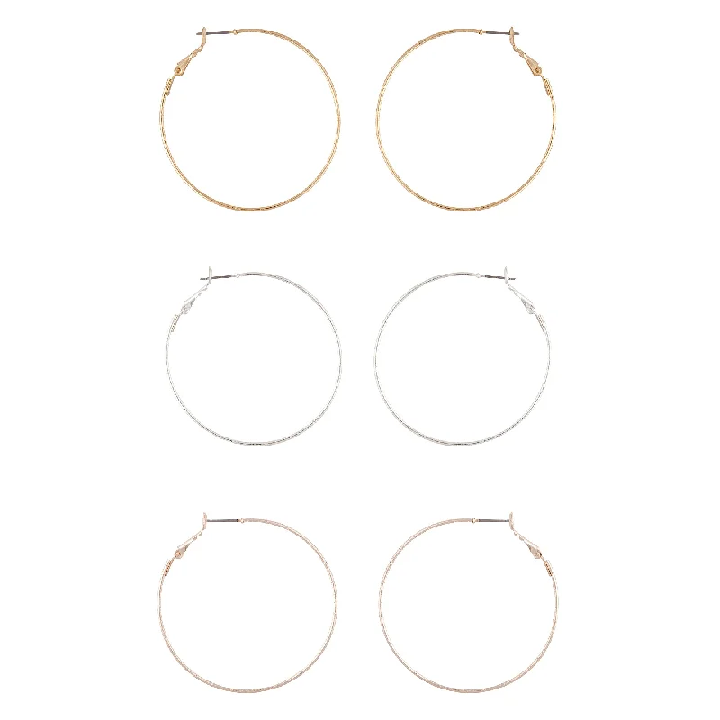 Silver earrings for women -Mixed Metal Textured Hoop Earring Pack