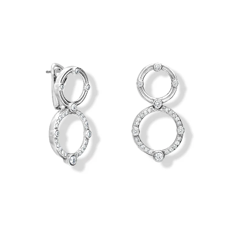 Crystal stud earrings for women -Volo d'Angelo Double Earrings 18ct White Gold - Diamond