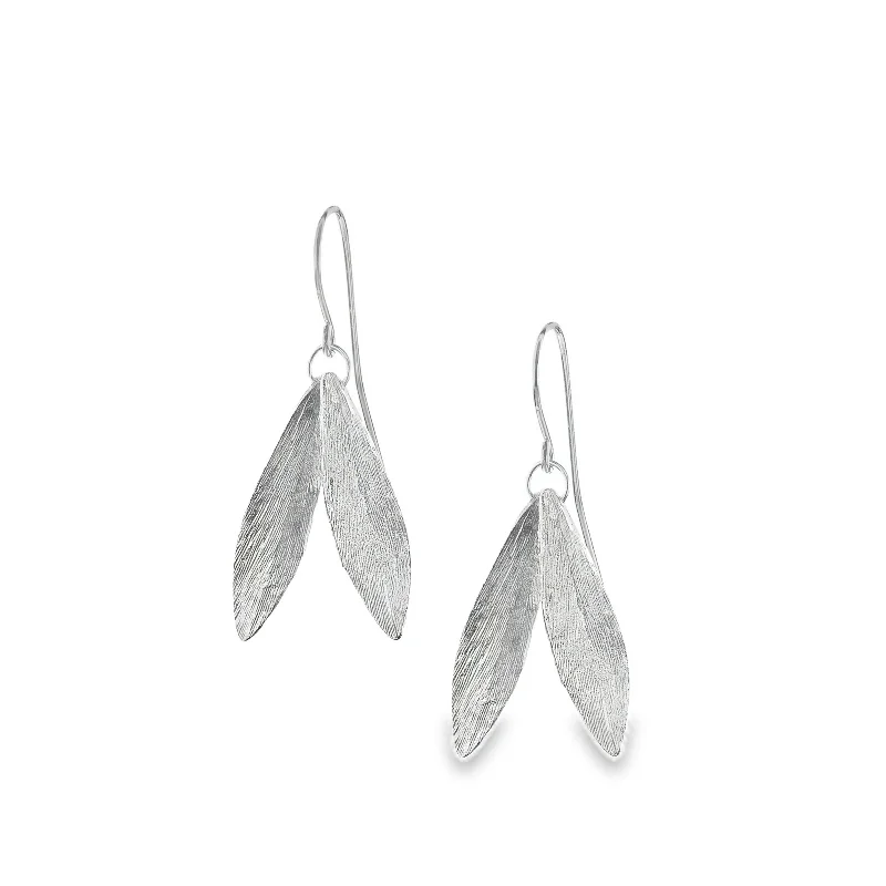 Geometric earrings for women -Silver Double Leaf Earrings