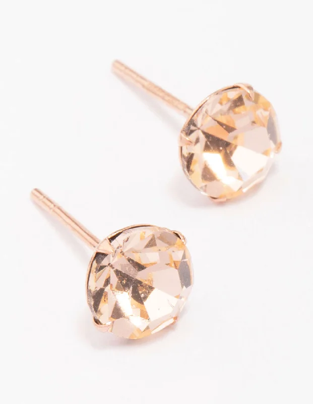 Stud earrings for women -Rose Gold Plated Sterling Silver Czech Crystal Stud Earrings