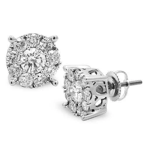 Classic gold earrings for women -14KW 2.00CTW DIAMOND FLEUR STUD EARRINGS