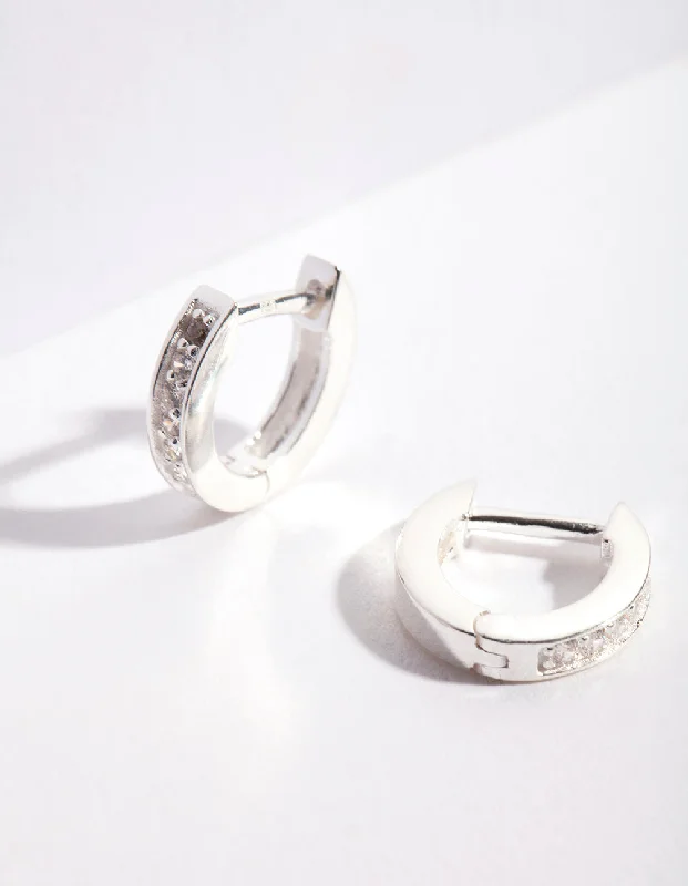 Fashion hoop earrings for women -Sterling Silver Cubic Zirconia Huggie Earrings