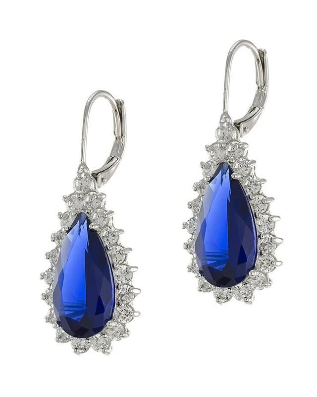 Round stud earrings for women -Blue Sapphire CZ Pear Drop Earrings