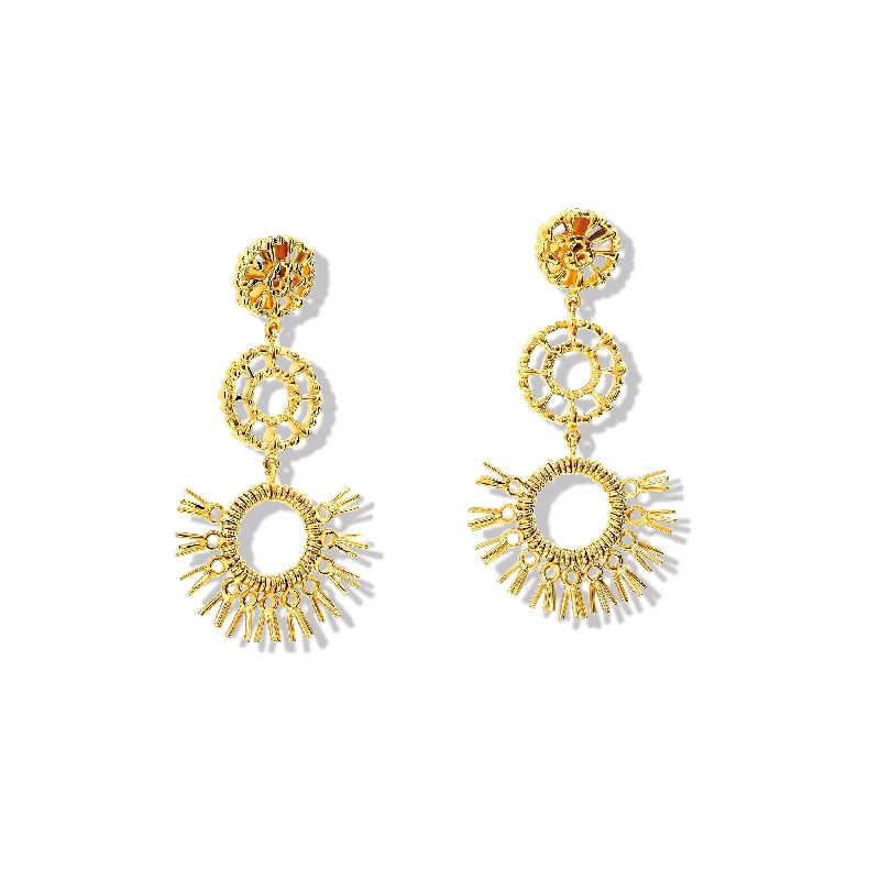 Vintage-inspired earrings for women -Raffia Triple Earrings Yellow Gold