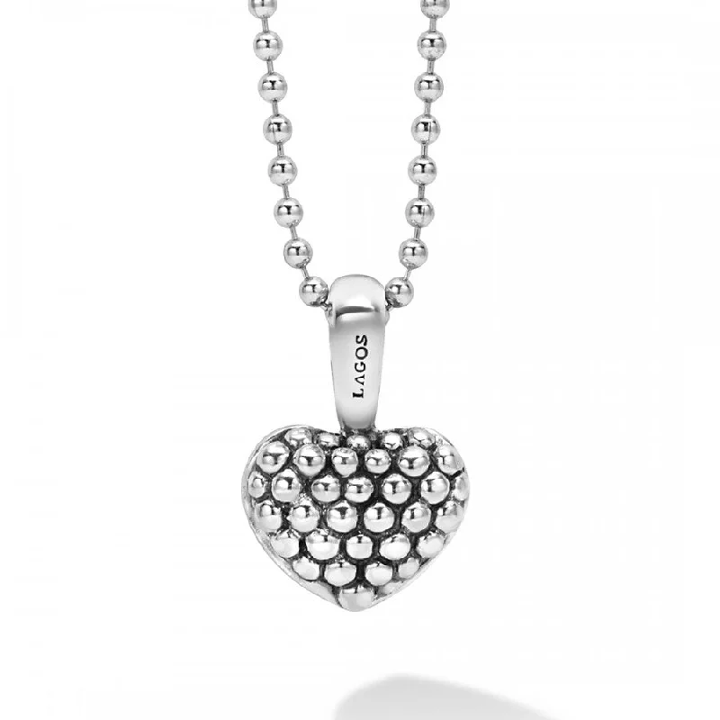 Round gemstone necklaces for women -Lagos Sterling Silver Gifts Beaded Heart Pendant on 34" Chain