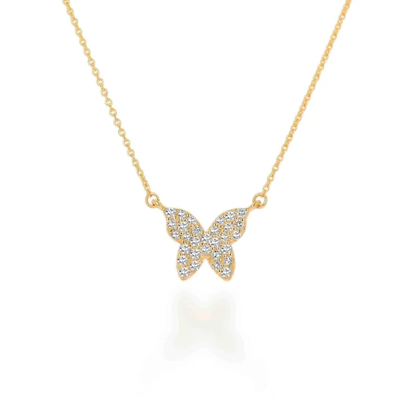 Silver heart necklaces for women -Rachel Reid Mini Diamond Butterfly Necklace