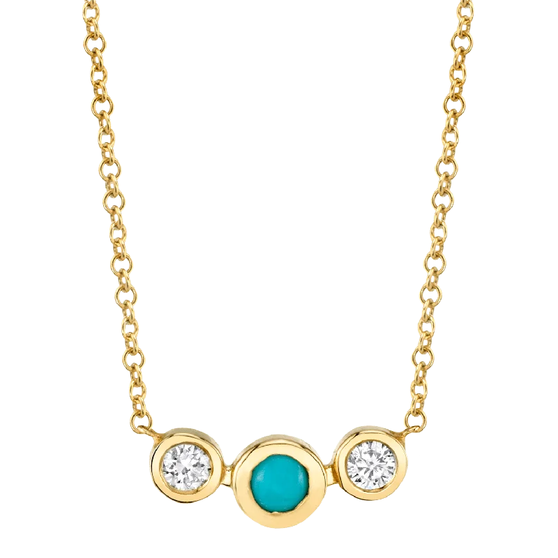 Gemstone necklaces for women -Turquoise Diamond Bezel Necklace